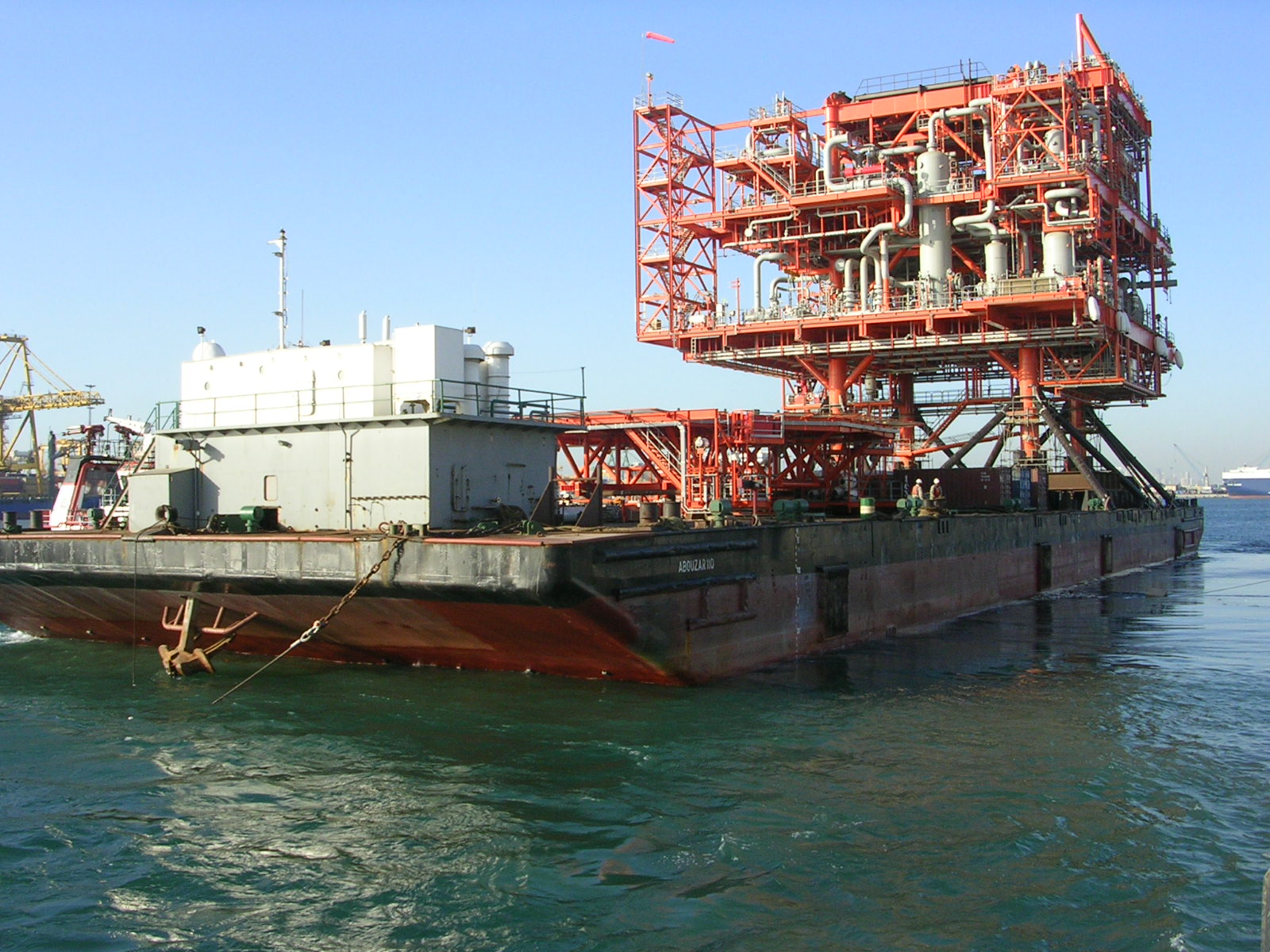 Offshore module and supporting steelwork on a barge.